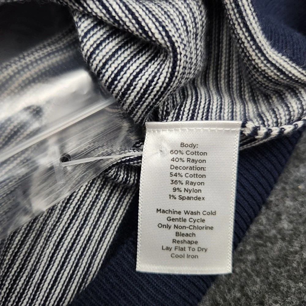 Talbots Womens X Navy White 3/4 Sleeve Button Up Cardigan Sweater Coastal Preppy